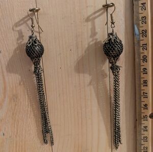 Elegant Black and Silver Tassel Earrings Costume Jewelry